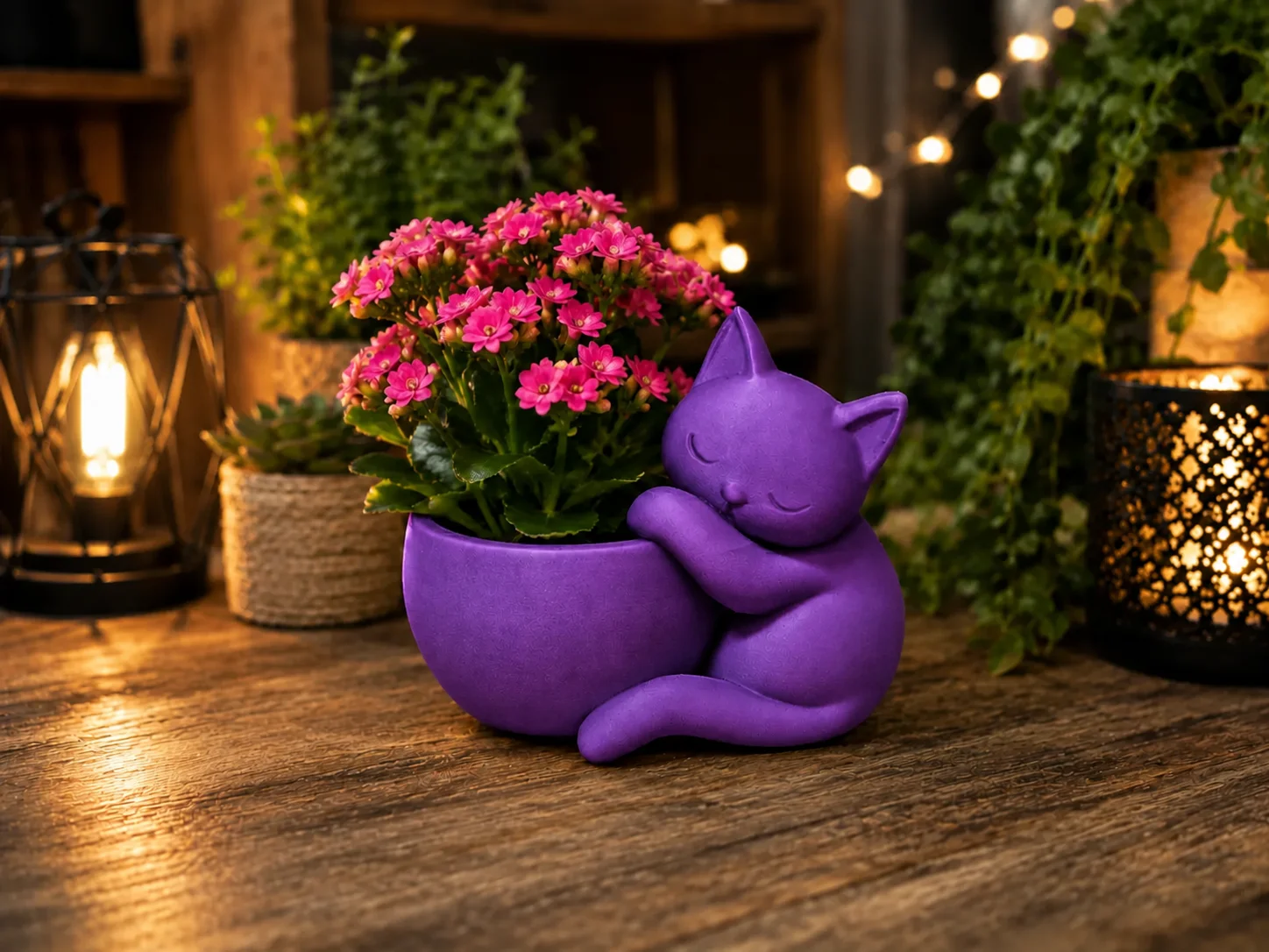 3D Baskı Sarılan Kedi Saksı - Sevimli Dekoratif Saksı - Mor 3D Baskı Sarılan Kedi Saksı - Sevimli Dekoratif Saksı - Mor