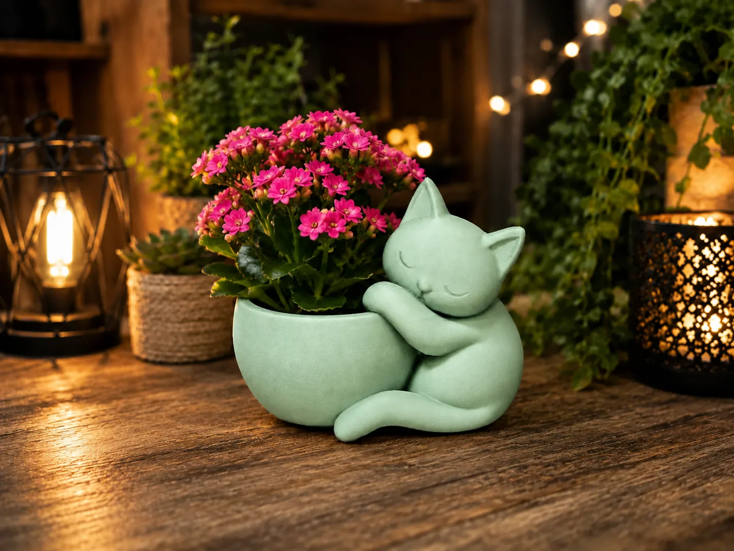 3D Baskı Sarılan Kedi Saksı - Sevimli Dekoratif Saksı - Mint 3D Baskı Sarılan Kedi Saksı - Sevimli Dekoratif Saksı - Mint