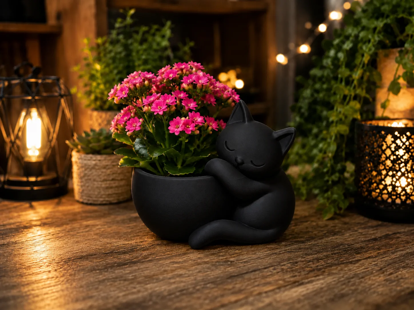 3D Baskı Sarılan Kedi Saksı - Sevimli Dekoratif Saksı - Siyah 3D Baskı Sarılan Kedi Saksı - Sevimli Dekoratif Saksı - Siyah