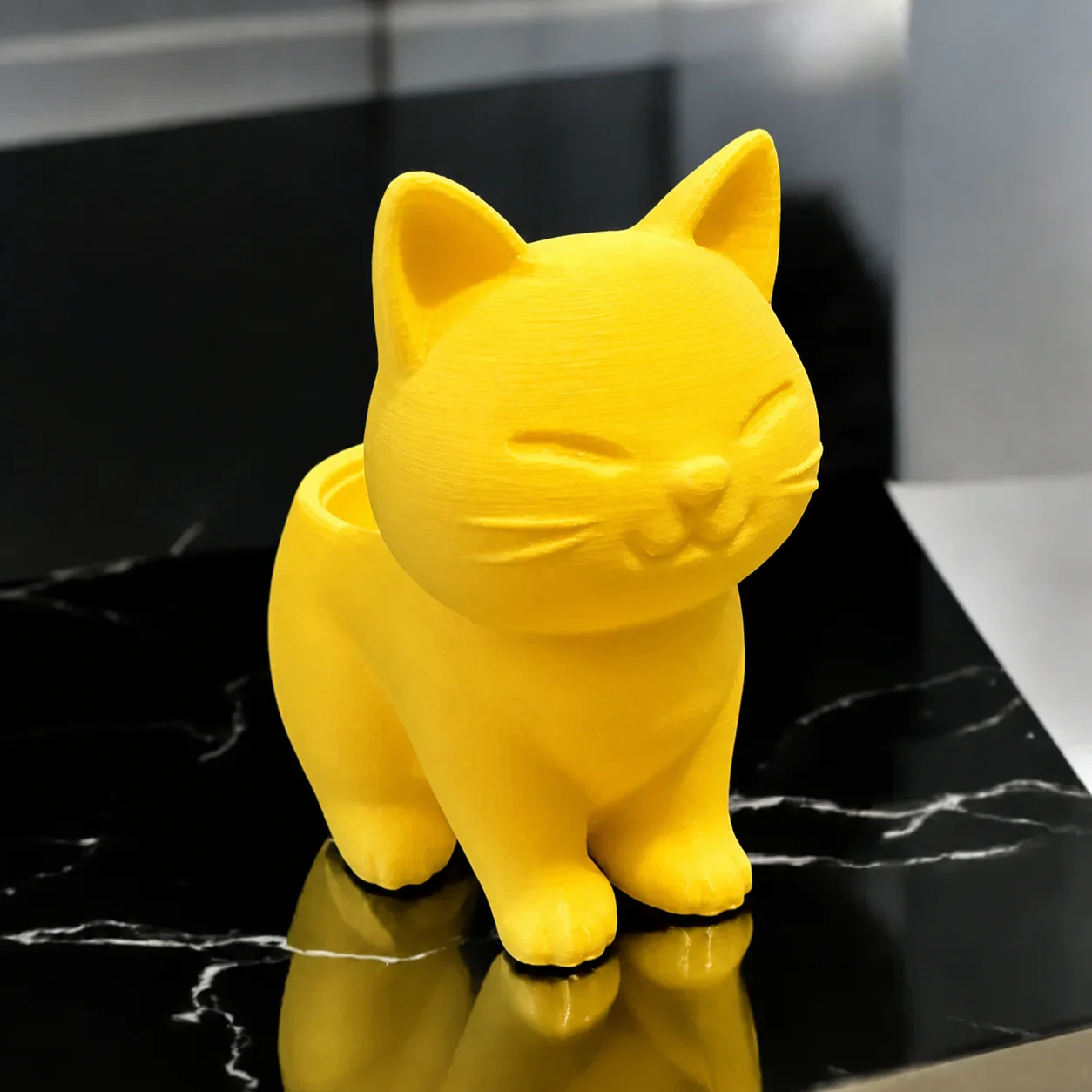 3D Baskı Sevimli Kedi Saksı - Figürlü Sukulent Saksısı-Sarı
