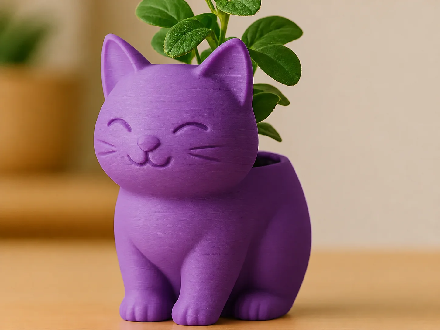 3D Baskı Sevimli Kedi Saksı - Figürlü Sukulent Saksısı-Mor 3D Baskı Sevimli Kedi Saksı - Figürlü Sukulent Saksısı-Mor