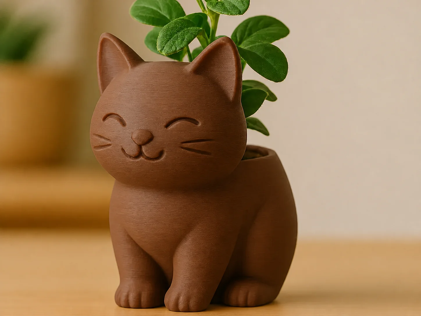 3D Baskı Sevimli Kedi Saksı - Figürlü Sukulent Saksısı-Kahverengi 3D Baskı Sevimli Kedi Saksı - Figürlü Sukulent Saksısı-Kahverengi