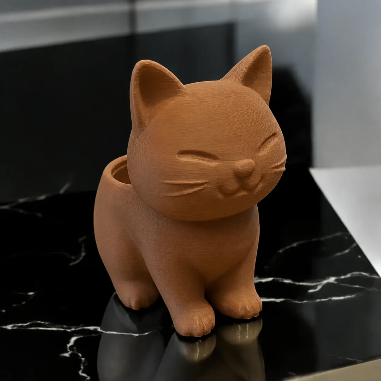 3D Baskı Sevimli Kedi Saksı - Figürlü Sukulent Saksısı-Kahverengi 3D Baskı Sevimli Kedi Saksı - Figürlü Sukulent Saksısı-Kahverengi