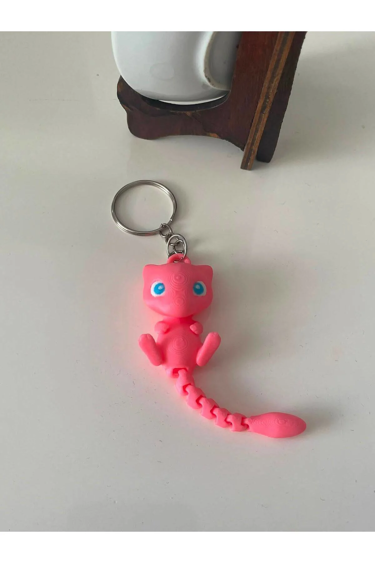3D Baskı Sevimli Pembe Fantastik Canlı Anahtarlık | Hareketli Kuyruklu Mini Figür