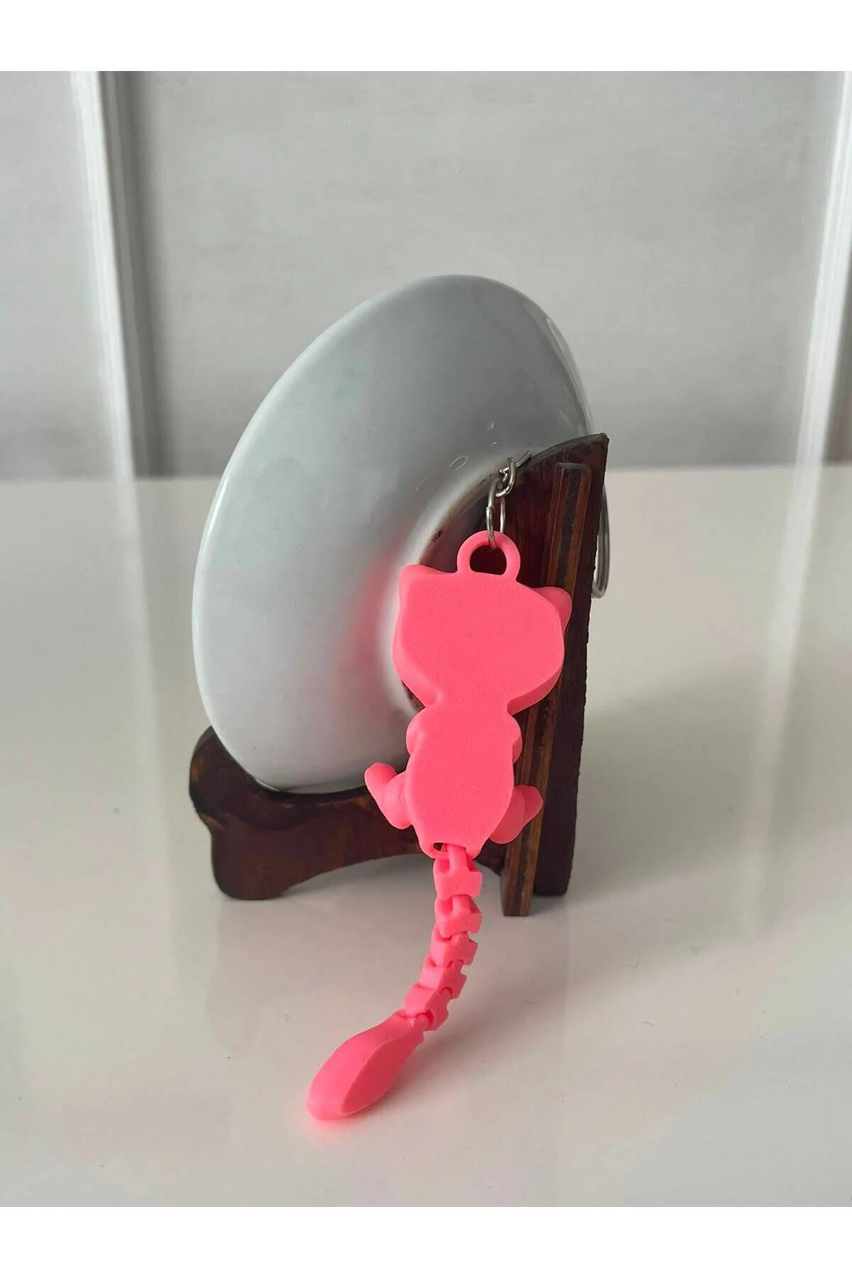 3D Baskı Sevimli Pembe Fantastik Canlı Anahtarlık | Hareketli Kuyruklu Mini Figür