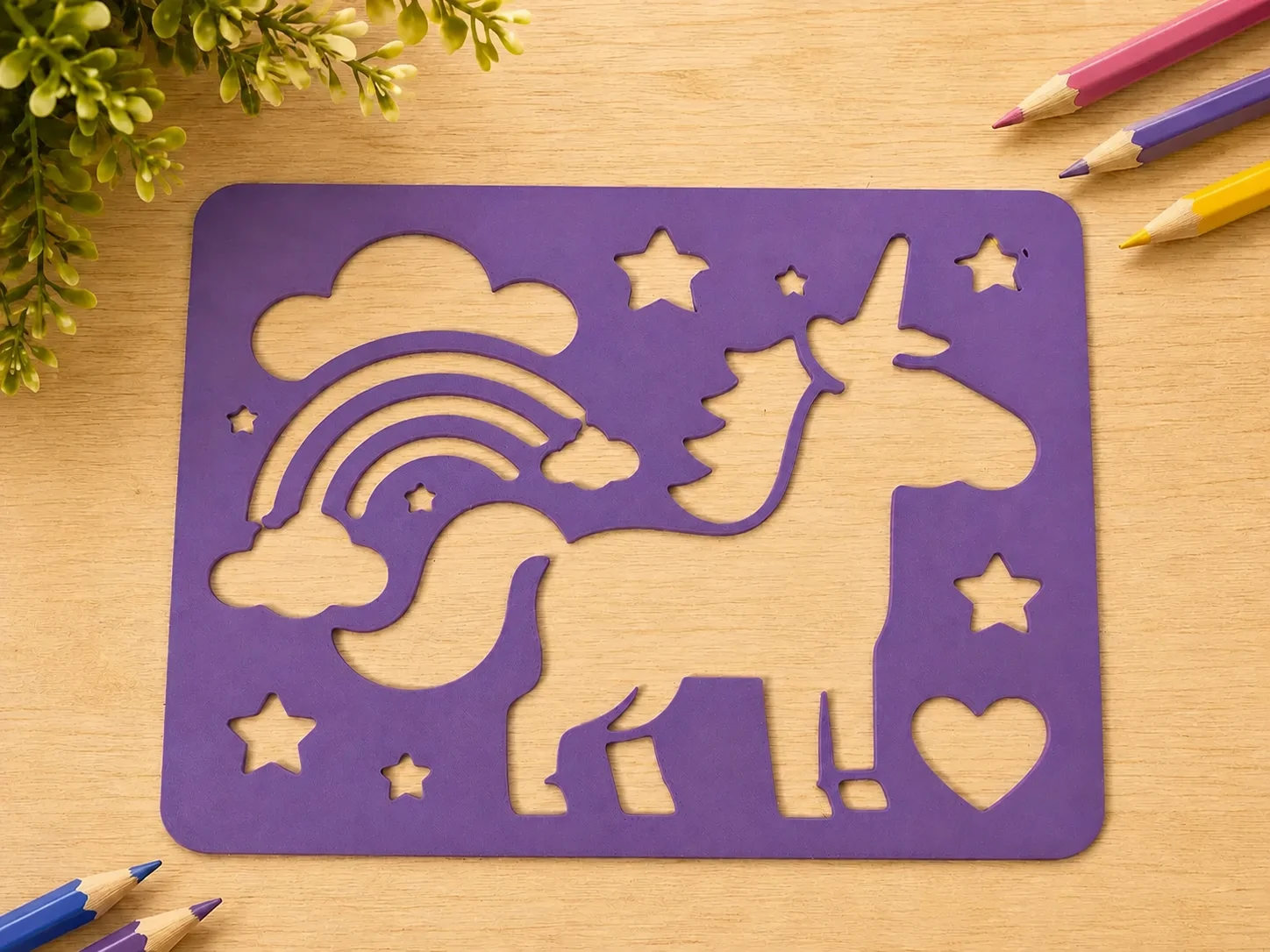 3D Baskı Unicorn ve Gökkuşağı Çizim Şablonu - Desen Kalıbı - Mor 3D Baskı Unicorn ve Gökkuşağı Çizim Şablonu - Desen Kalıbı - Mor