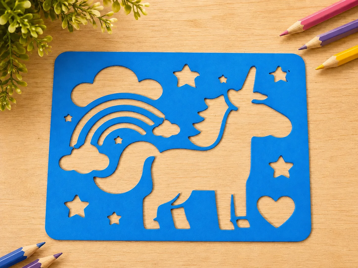 3D Baskı Unicorn ve Gökkuşağı Çizim Şablonu - Desen Kalıbı - Mavi 3D Baskı Unicorn ve Gökkuşağı Çizim Şablonu - Desen Kalıbı - Mavi