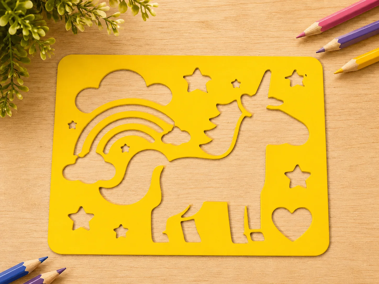 3D Baskı Unicorn ve Gökkuşağı Çizim Şablonu - Desen Kalıbı - Sarı 3D Baskı Unicorn ve Gökkuşağı Çizim Şablonu - Desen Kalıbı - Sarı