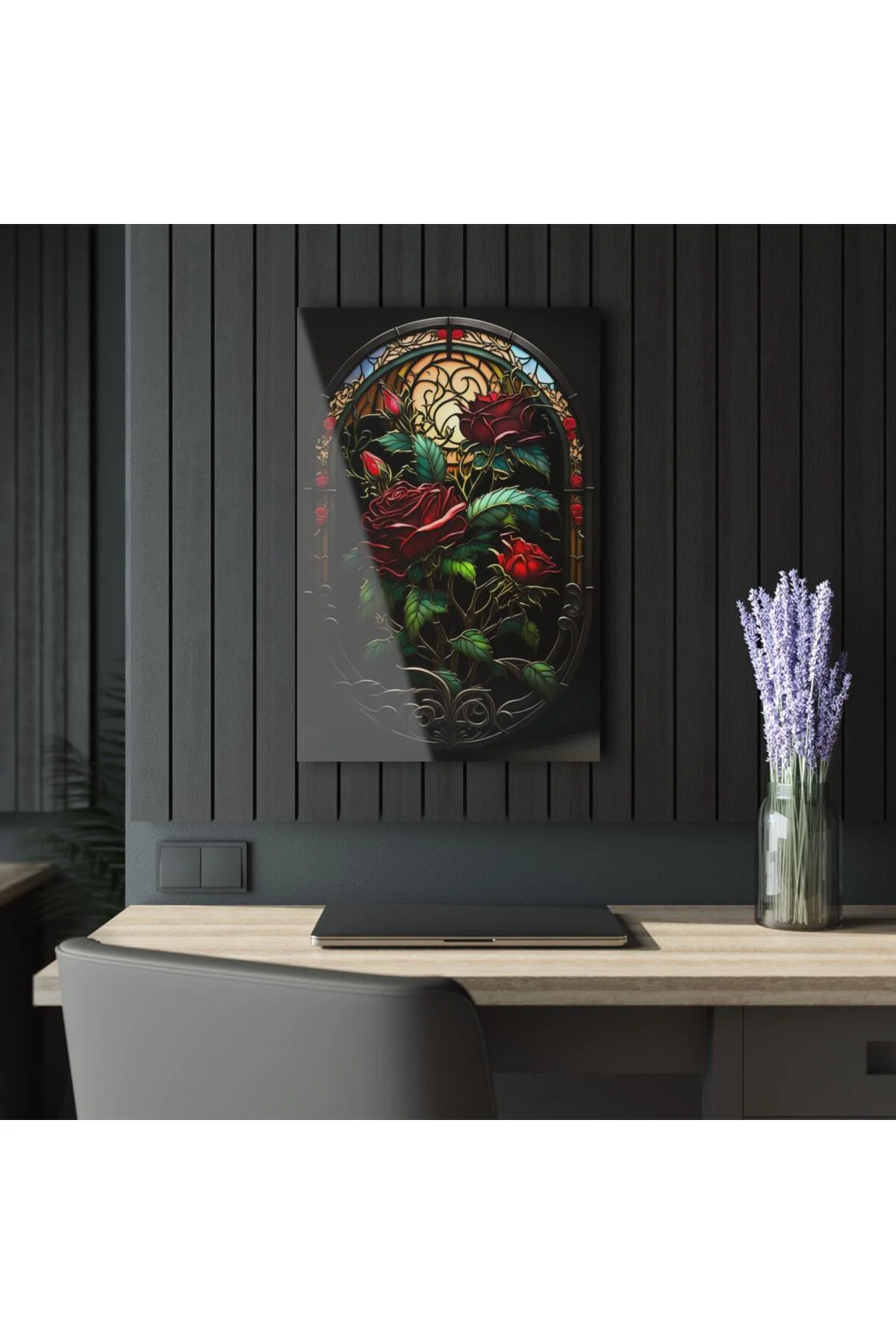 3D Boyutlu Gül Cam Tablo Duvar Dekoru