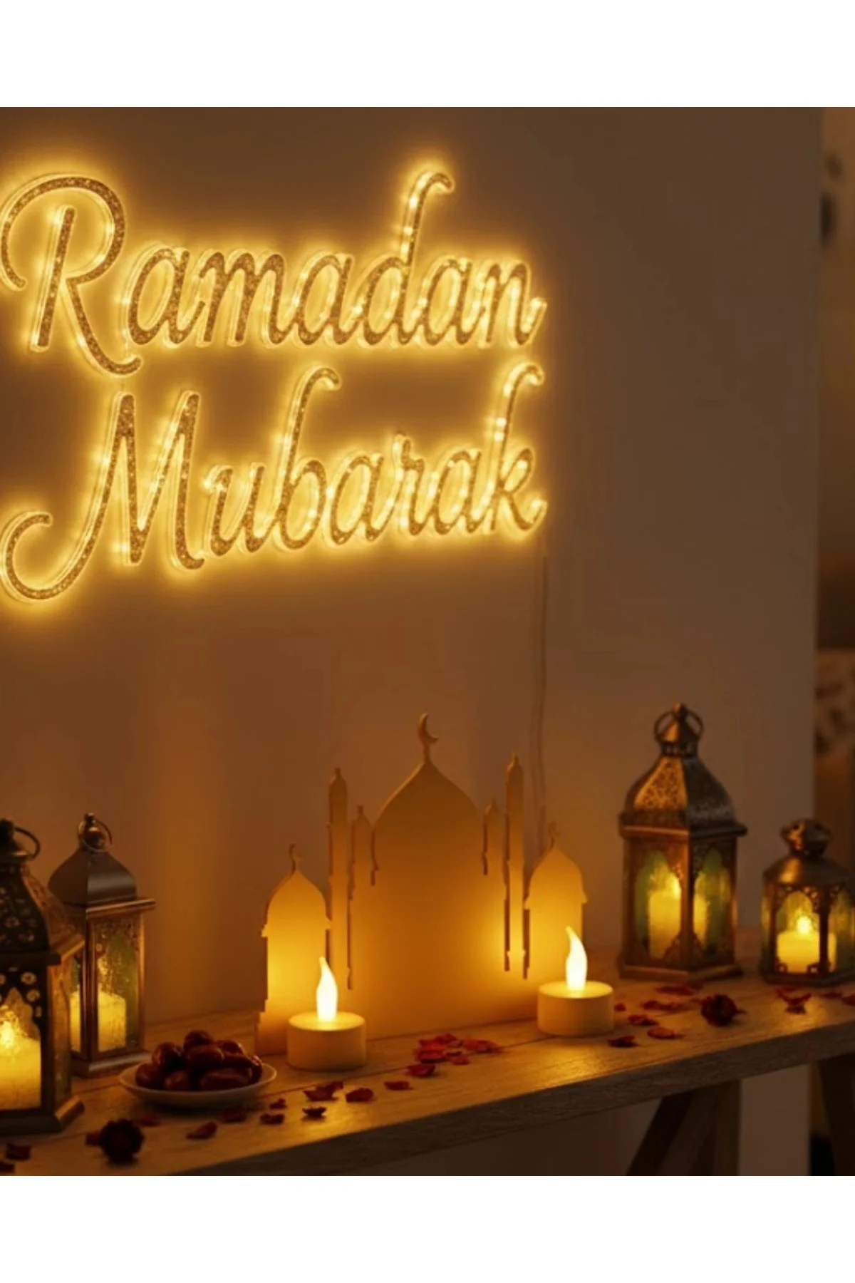 3d Cami Siluet Dekor 2 Pilli Mum Dahil Ramazan Masa Üstü