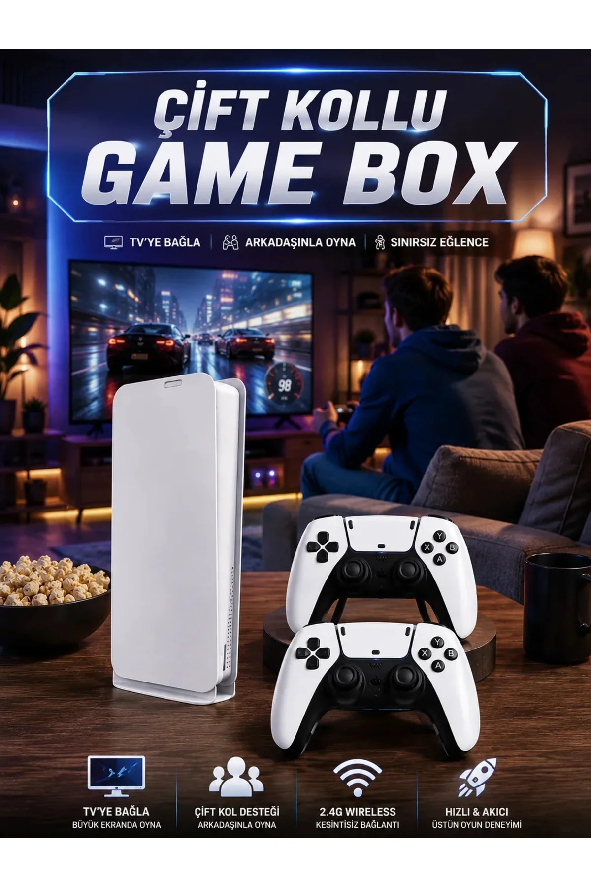 3D Çift Oyun Kollu 4K HD Ekran Nostaljik 20.000 Oyunlu Beyaz Game Box