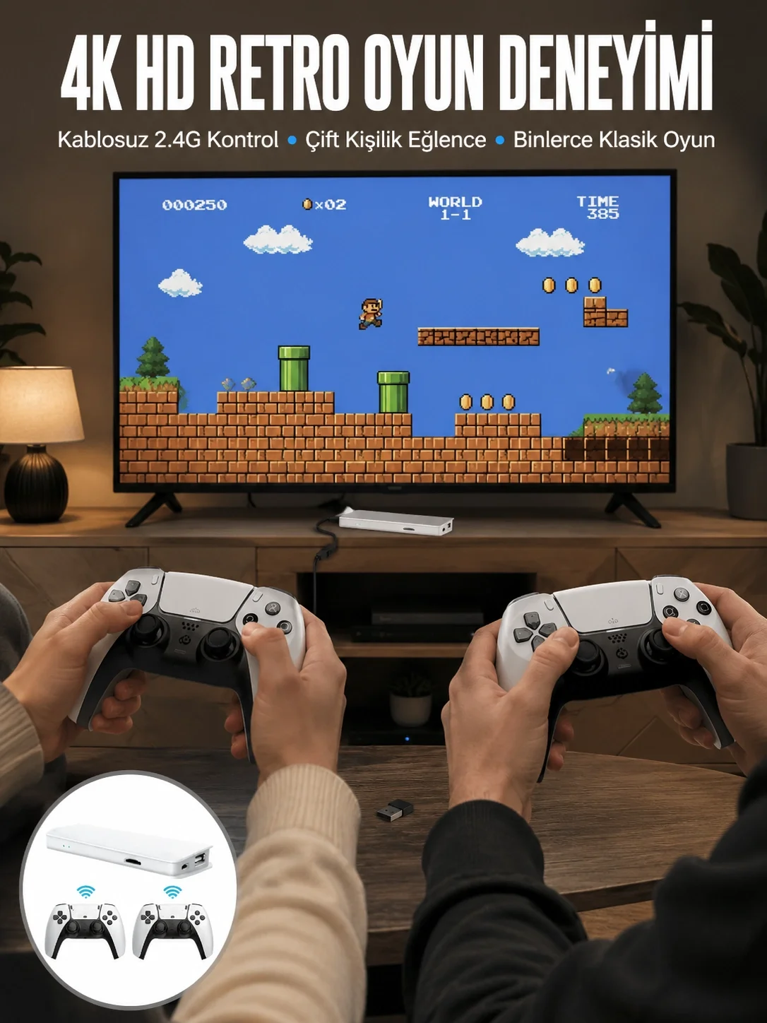 3D Çift Oyun Kollu 4K HD Ekran Nostaljik 20.000 Oyunlu Beyaz Game