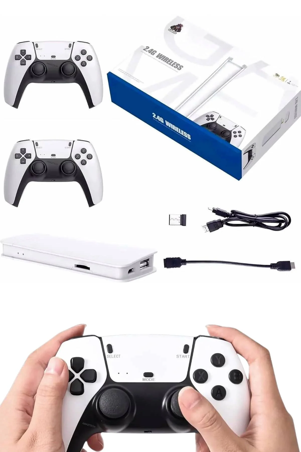 3D Çift Oyun Kollu 4K HD Ekran Nostaljik 20.000 Oyunlu Beyaz Game