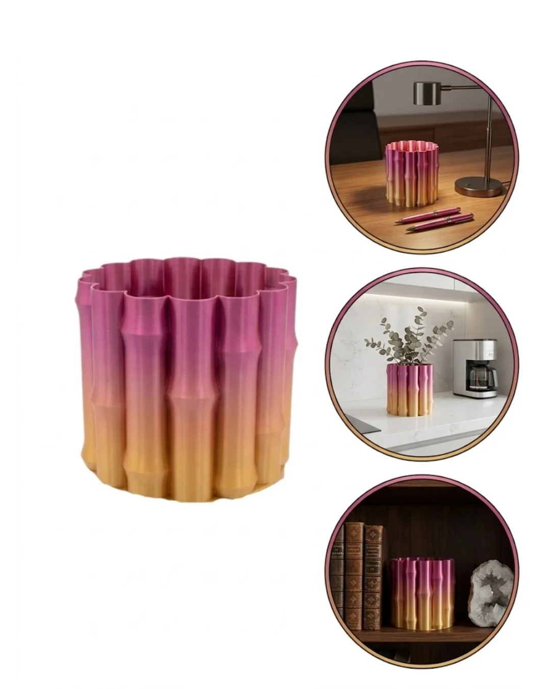 3D Dekoratif Mor Sarı Vazo Modern Tasarım Estetik Ev Aksesuarı