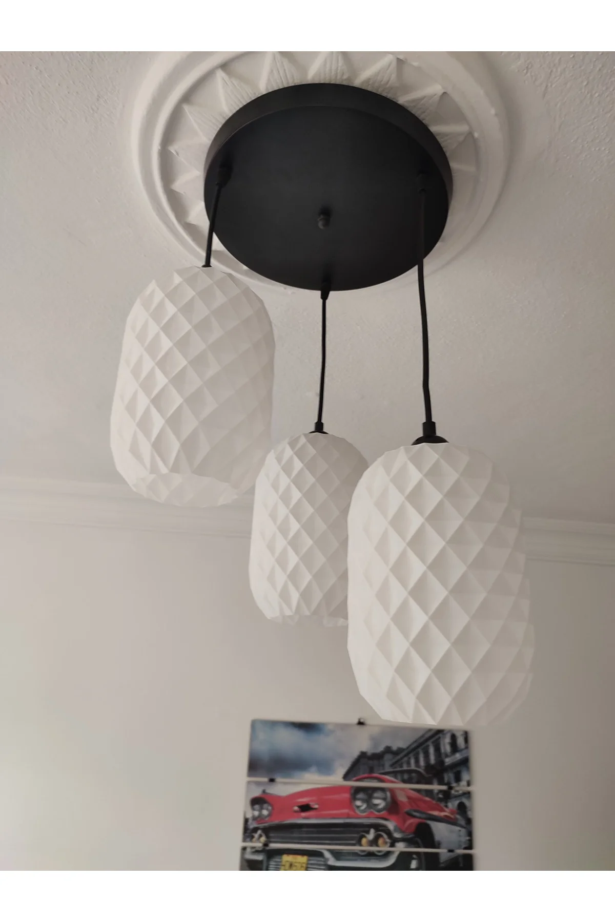 3D Design GEOMETRİK Sarkıt Avize  3 Başlıklı Avize Modern E27 Yatak Odası Salon Yemek Odası