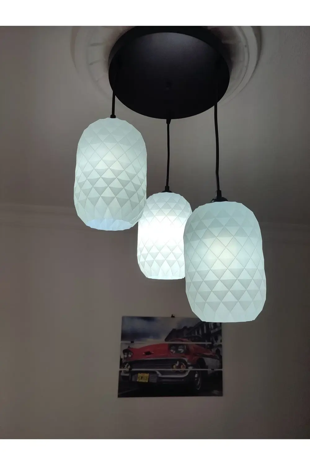 3D Design GEOMETRİK Sarkıt Avize  3 Başlıklı Avize Modern E27 Yat