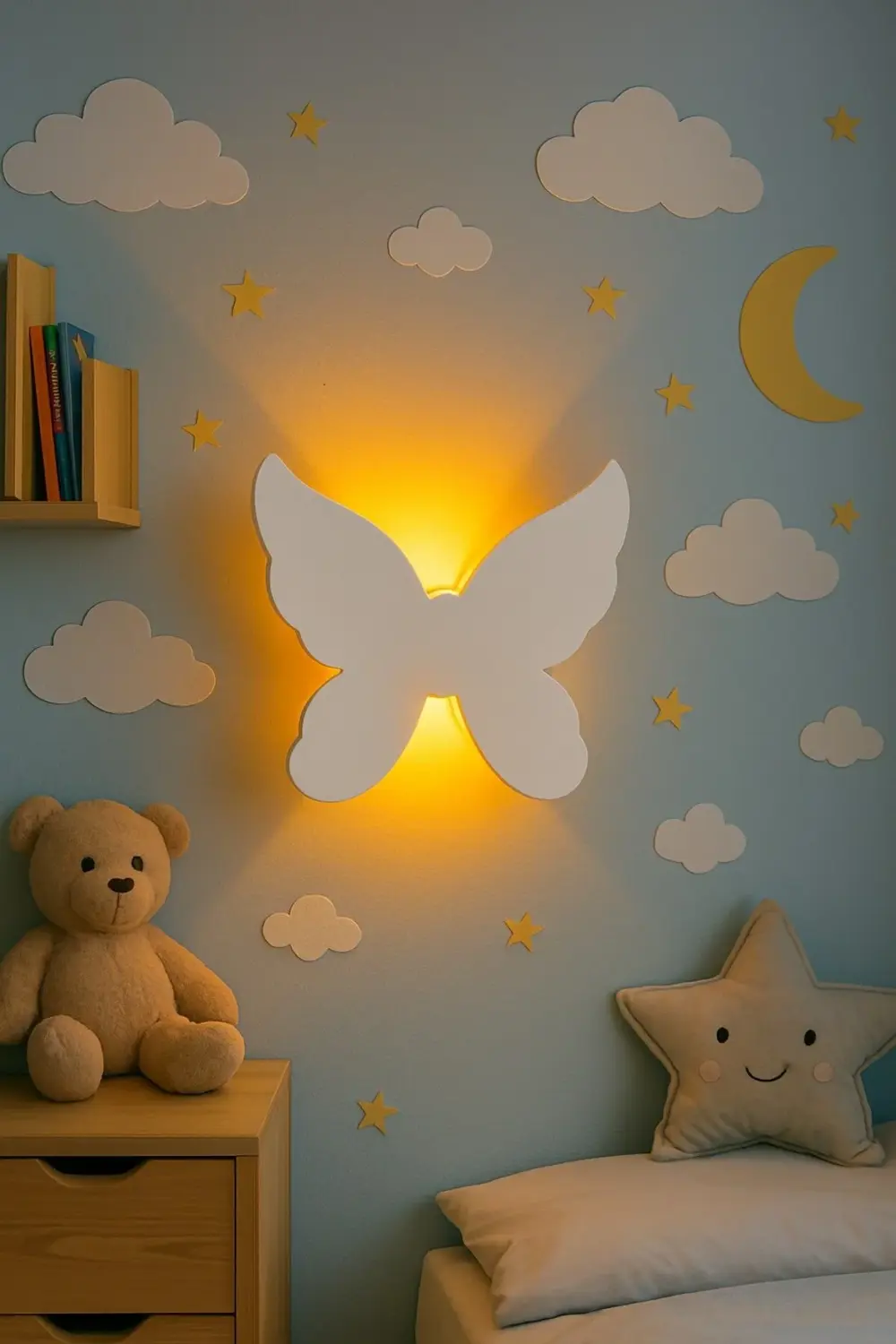 3D Design KELEBEK Pilli Dekoratif Duvar Aydınlatması Aplik Gece L