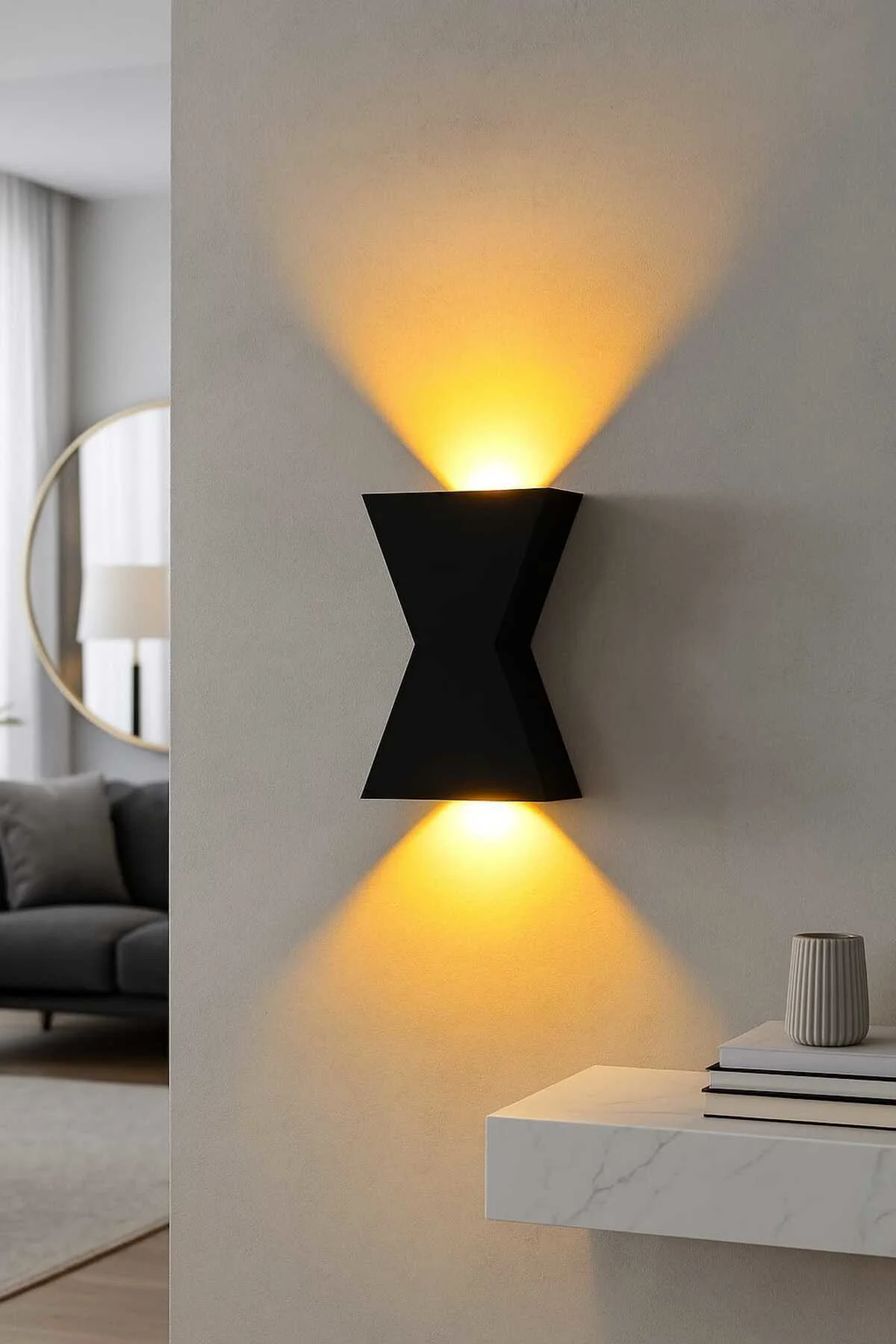3D Design Zaman Pilli Dekoratif Duvar Aydınlatması Aplik Gece Lambası (SİYAH- GÜNIŞIĞI)
