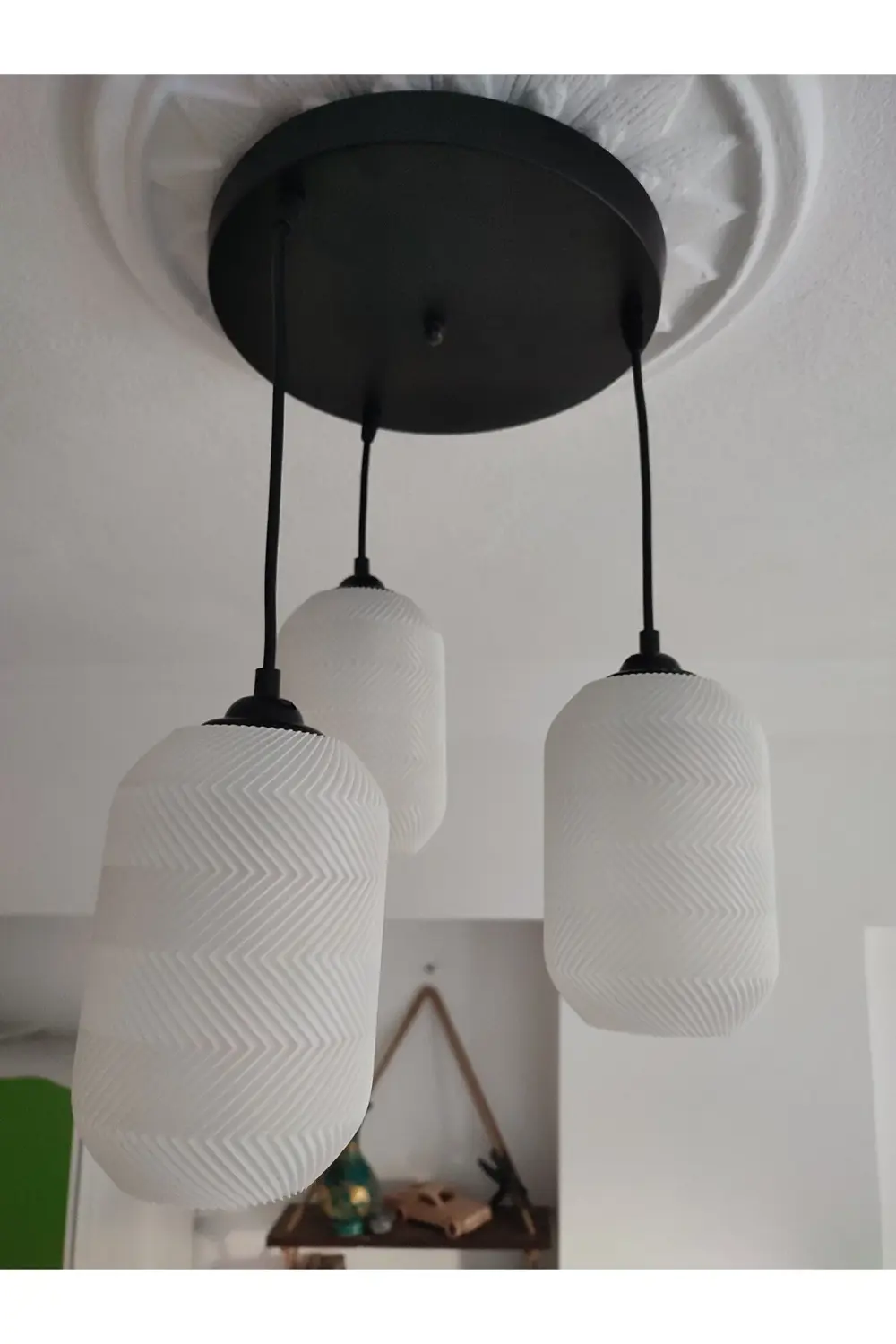 3D Desing ZIGZAG 3'lü Siyah Sarkıt Avize 3 Başlıklı Avize Modern