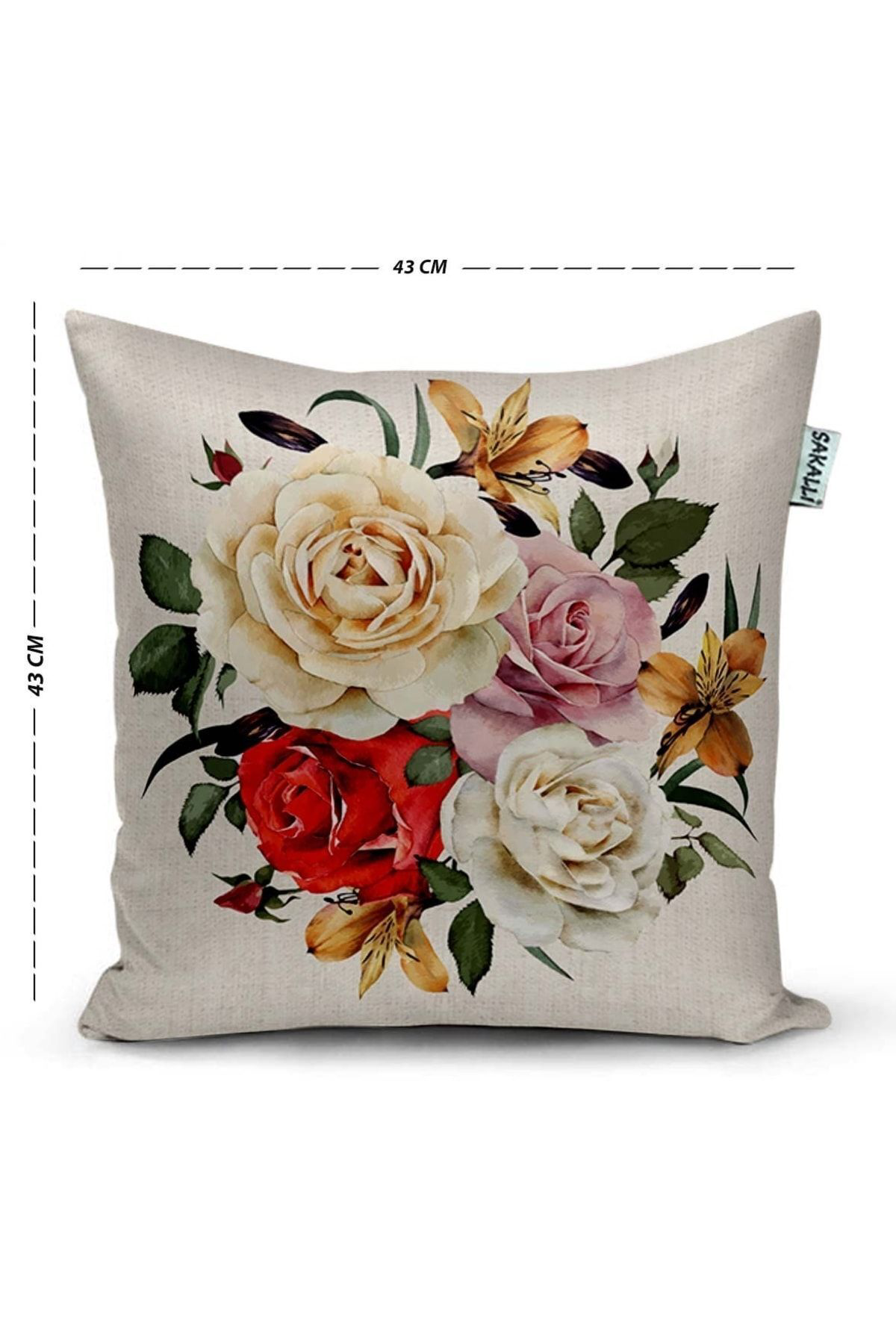 3d Dijital Baskılı Gül Desenli Dekoratif Kırlent Kılıfı