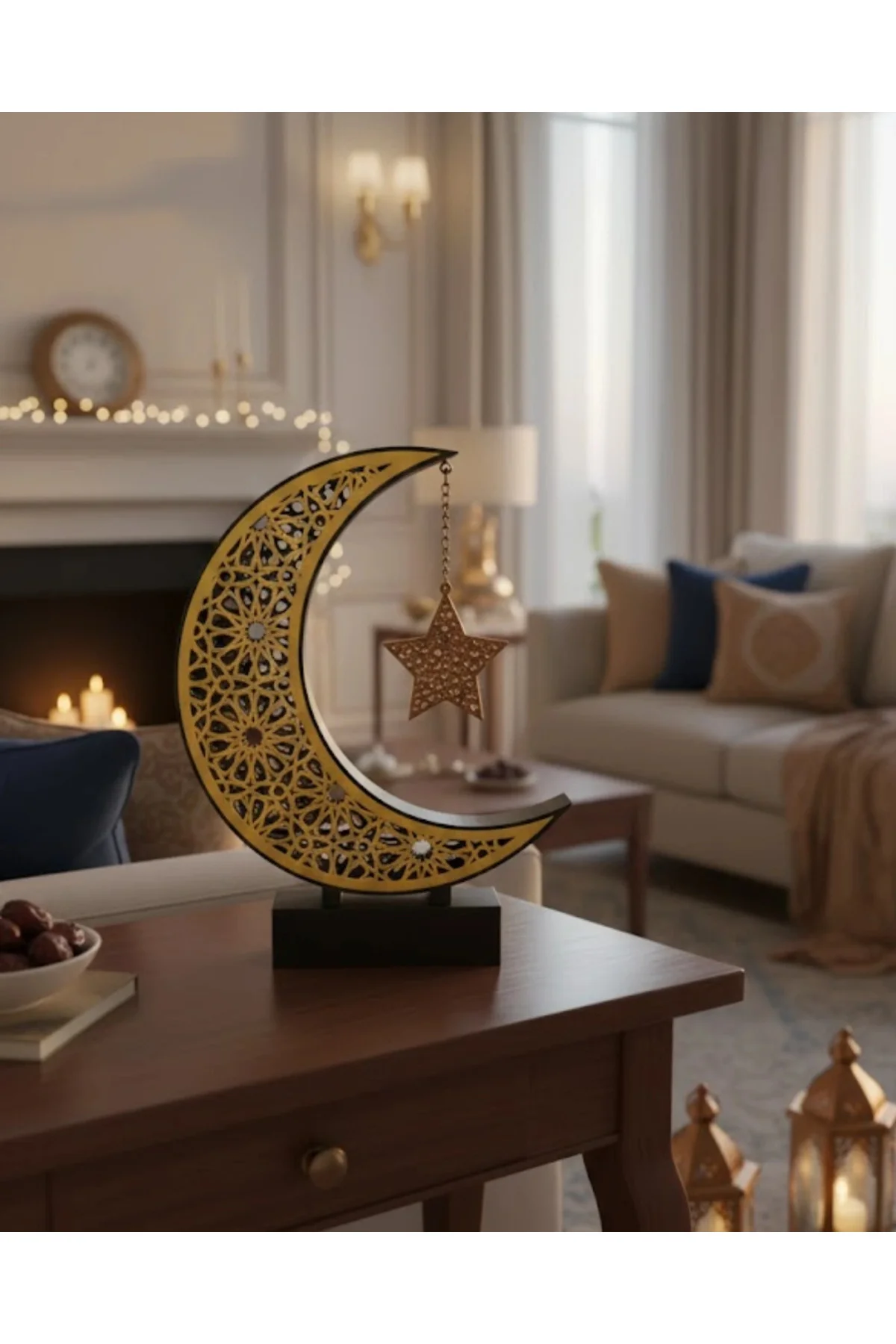 3d Hilal Yıldız Dekor 23x23 Cm Ramazan Özel Masa Üstü Süs