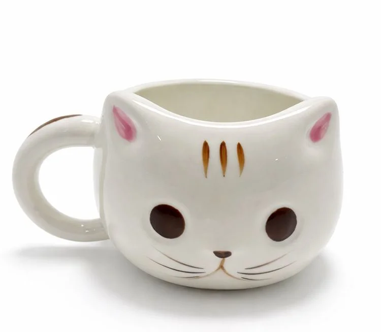 3D Kabartmalı Kedi Figürlü Seramik Kupa Bardak
