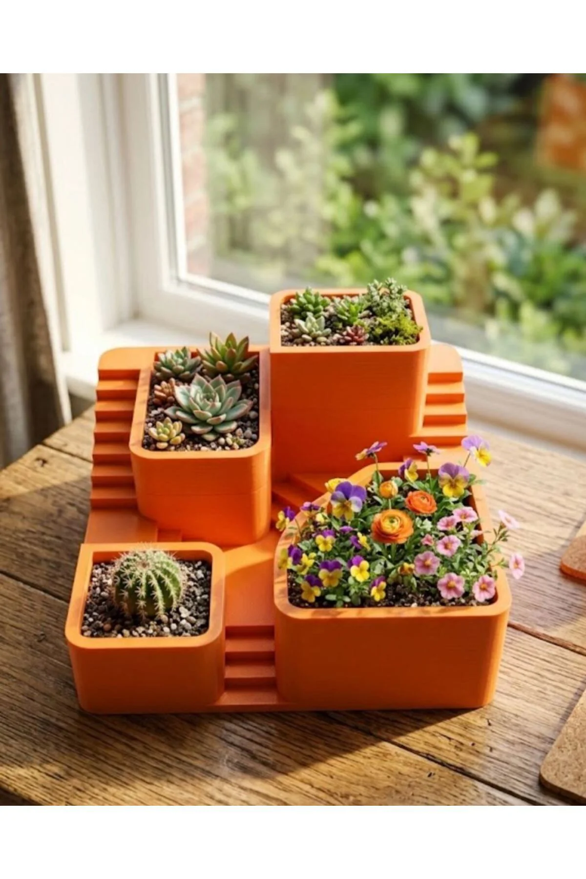3d Kaktüs Saksı Seti Çok Bölmeli Modern Dekoratif Masaüstü Bitki 