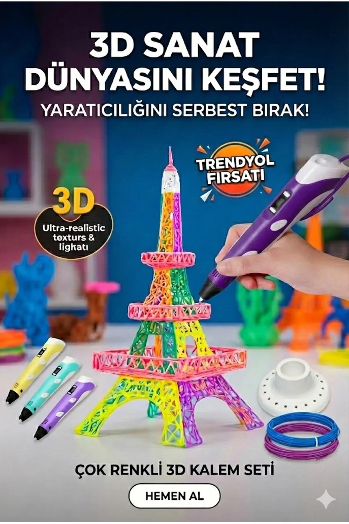 3D Kalem Seti (MOR ) Dijital Göstergeli + 3 Renk Filament Hediyeli Eğitici Yazıcı ABS/PLA Uyumlu 3D Kalem Seti (MOR ) Dijital Göstergeli + 3 Renk Filament Hediyeli Eğitici Yazıcı ABS/PLA Uyumlu