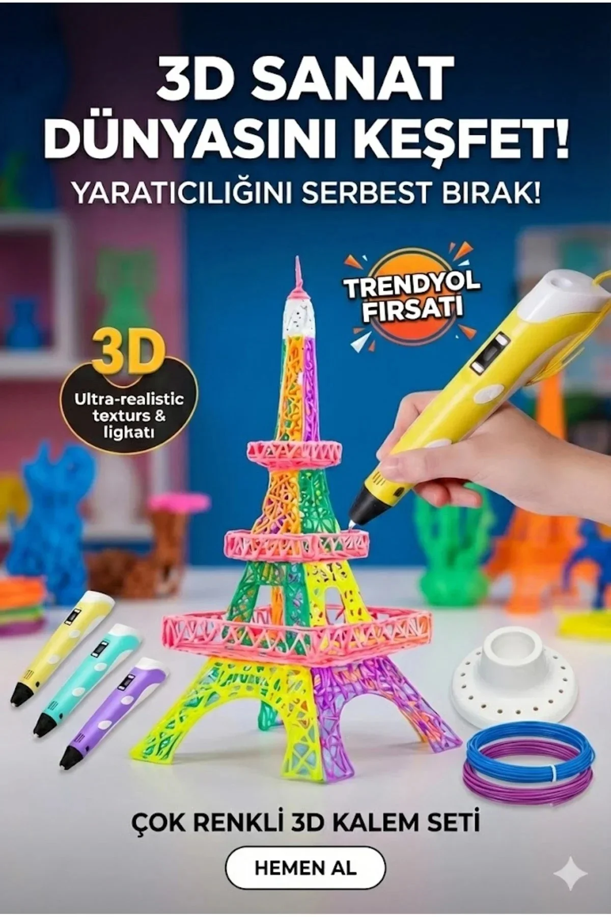3D Kalem Seti (SARI) Dijital Göstergeli + 3 Renk Filament Hediyeli Eğitici Yazıcı ABS/PLA Uyumlu 3D Kalem Seti (SARI) Dijital Göstergeli + 3 Renk Filament Hediyeli Eğitici Yazıcı ABS/PLA Uyumlu