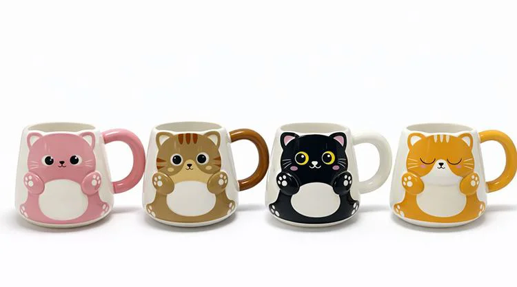 3D Kedi Figürlü Seramik Kupa Bardak Özel Tasarım