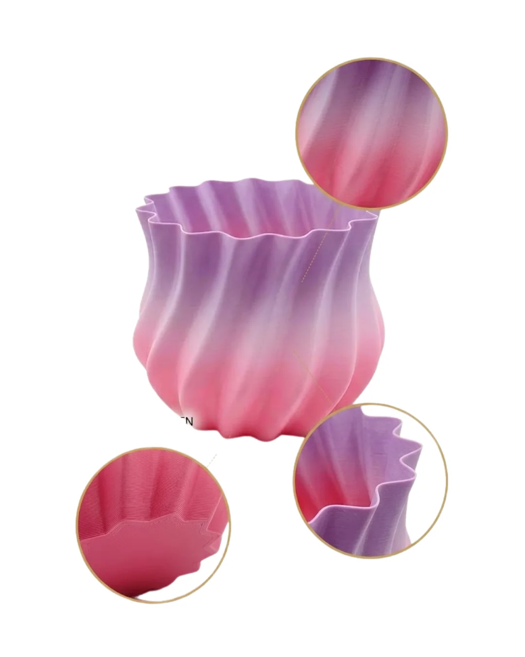 3D Kıvrımlı Pembe Lila Vazo Modern Dekoratif Şık Ev Aksesuarı