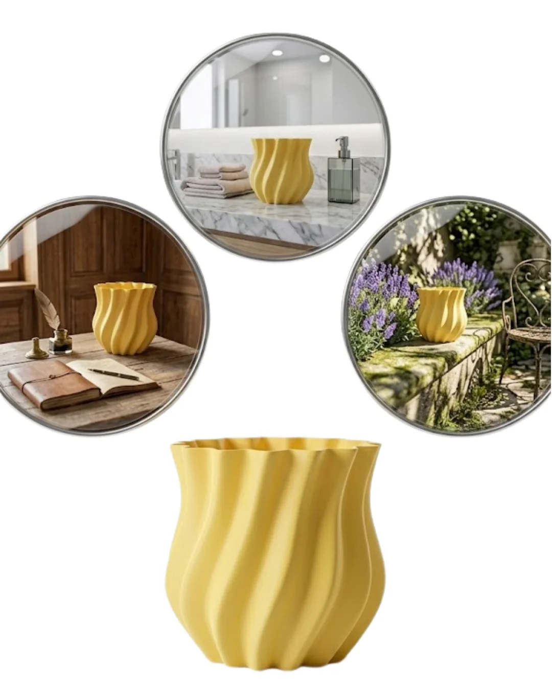 3D Kıvrımlı Sarı Vazo Modern Dekoratif Ev Aksesuarı Şık Tasarım
