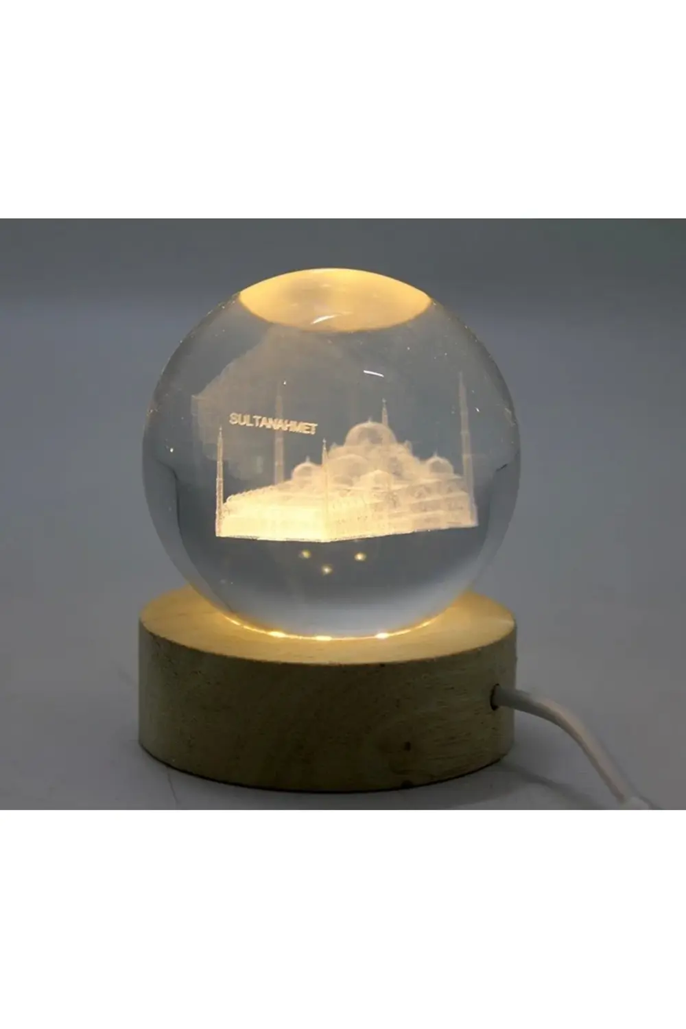 3d Kristal Cam Küre Ahşap Soketli İstanbul Temalı Led Lamba Aalk2