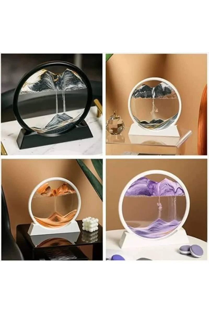 3D LED Işıklı Kum Saati Gece Lambası - Mavi 7 İnç Dekoratif ve Huzur Verici Aydınlatma