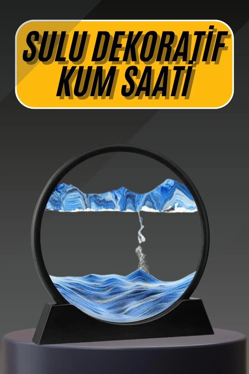 3D LED Işıklı Kum Saati Gece Lambası - Mavi 7 İnç Dekoratif ve Huzur Verici Aydınlatma