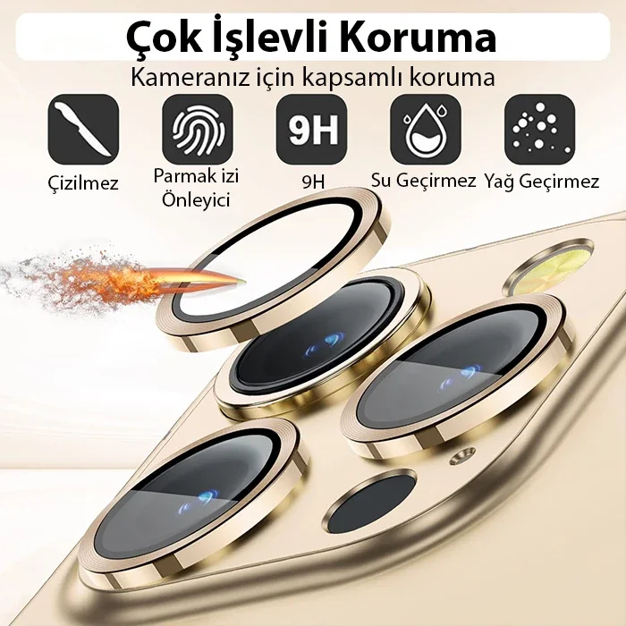 3D Metal Çerçeveli iPhone 14 Pro / 14 Pro Max Kamera Lens Koruyucu – Çizilme & Kırılmaya Karşı HD Temperli Cam