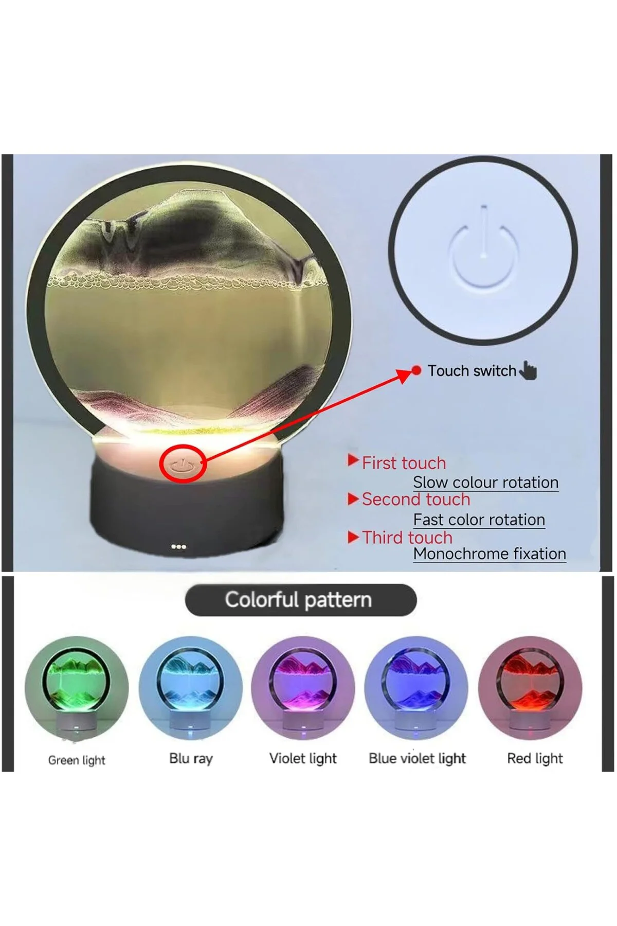 3D Moving Sand Art Liquid masa lambası, 3D kum saati derin deniz hareketli kum lambası,