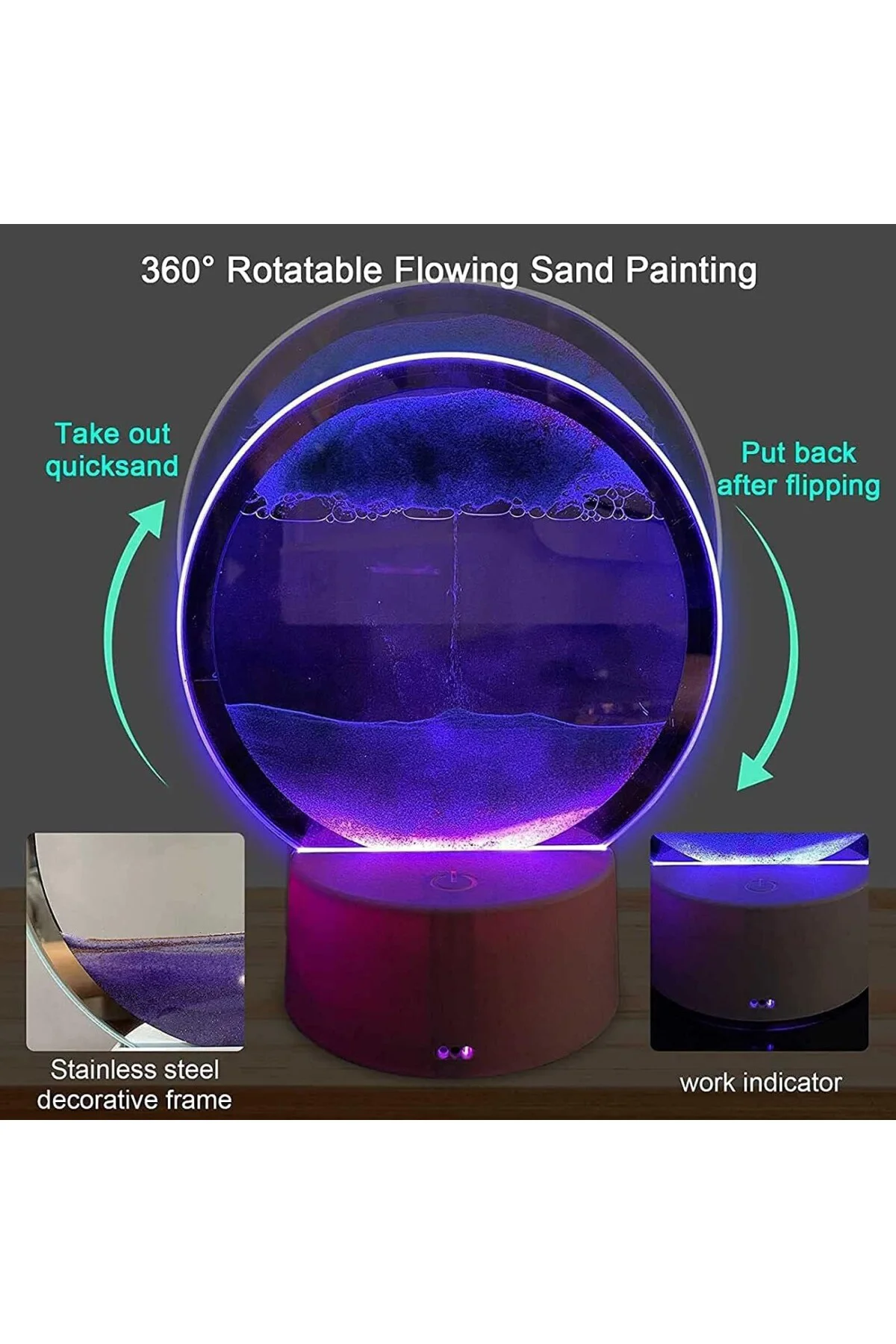3D Moving Sand Art Liquid masa lambası, 3D kum saati derin deniz hareketli kum lambası,