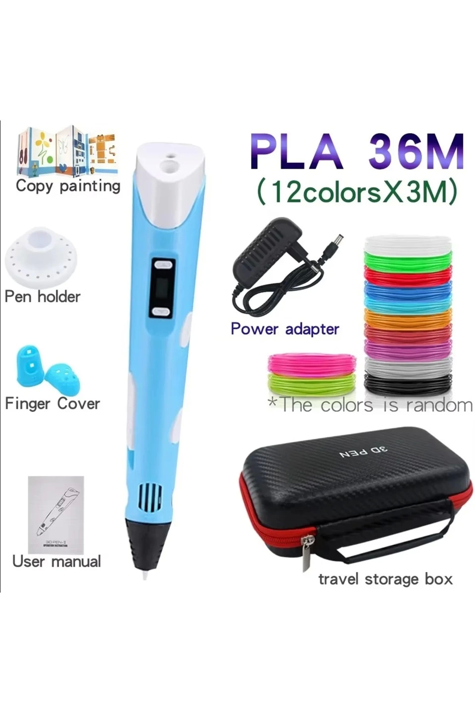3d Pen Üç Boyutlu Yazıcı Kalem Printer (12 Adet 3 Metre Filament