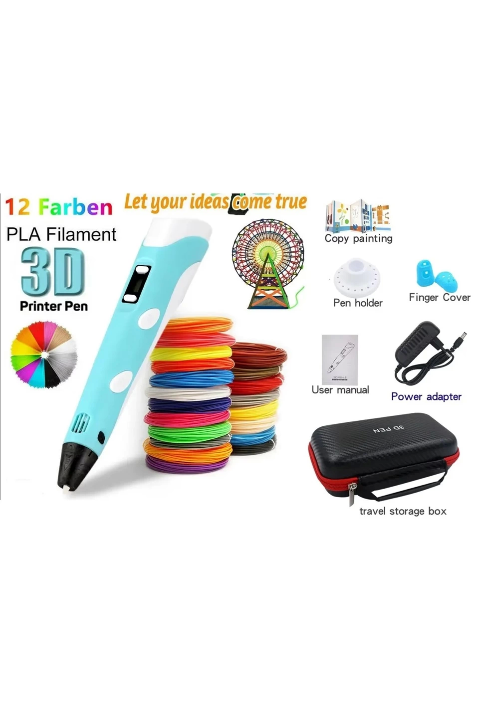 3d Pen Üç Boyutlu Yazıcı Kalem Printer (12 Adet 3 Metre Filament