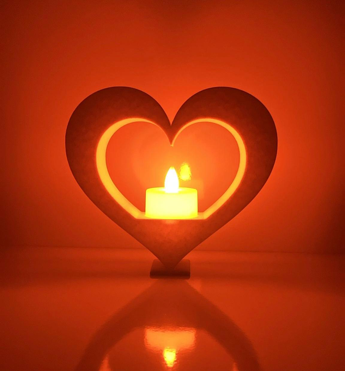 3D Plus Desing Print Technology 3D Plus Design Mermer Desenli Kalp İşiği Tealight Mumluk Şamdan (Tea Light Hediyeli)