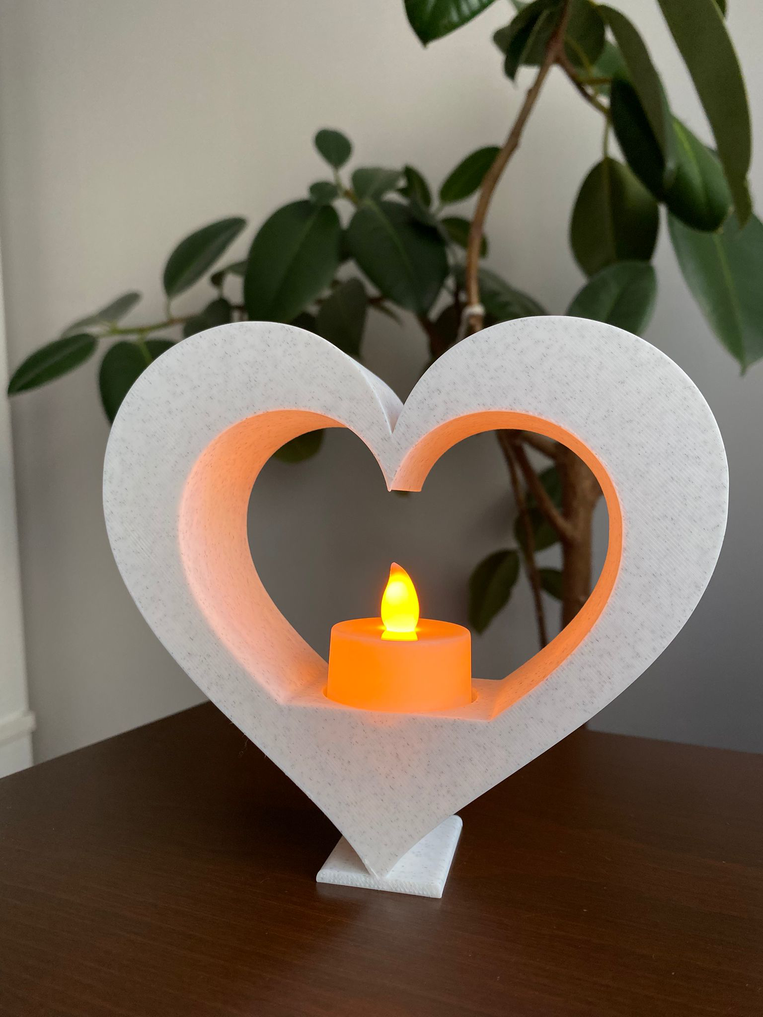 3D Plus Desing Print Technology 3D Plus Design Mermer Desenli Kalp İşiği Tealight Mumluk Şamdan (Tea Light Hediyeli)