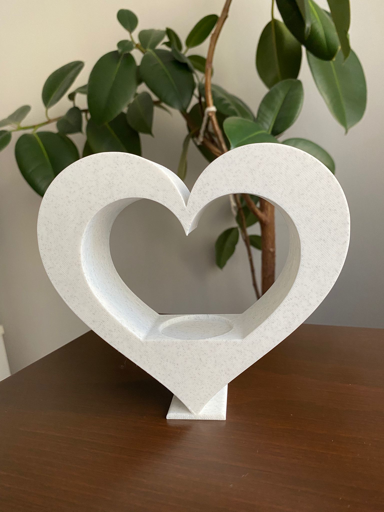 3D Plus Desing Print Technology 3D Plus Design Mermer Desenli Kalp İşiği Tealight Mumluk Şamdan (Tea Light Hediyeli)