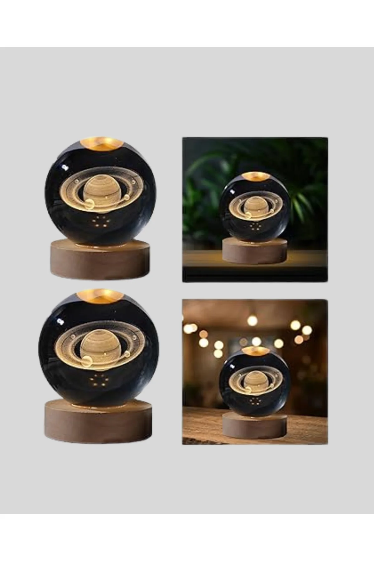 3D Satürn Gravürlü Kristal Küre Dekoratif LED Işıklı Gece Lambası