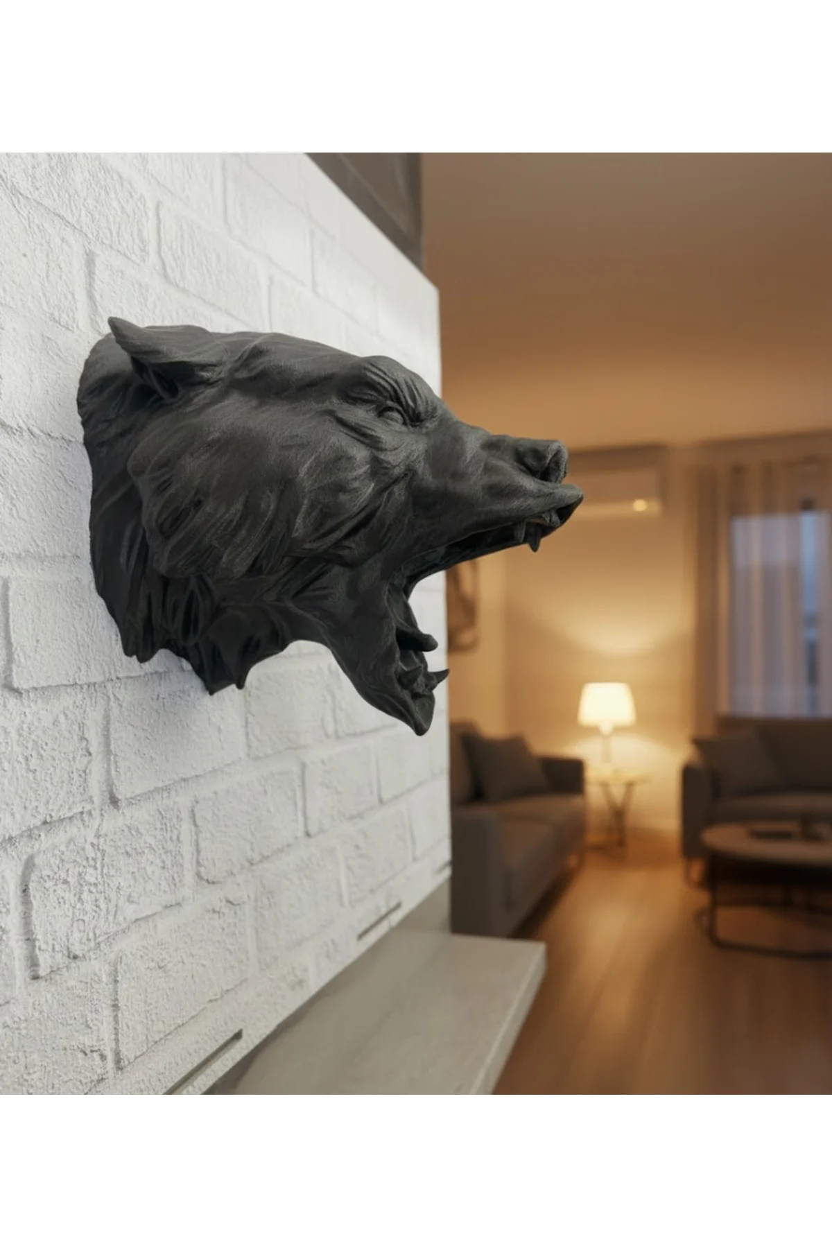 3D Siyah Ayı Başı Duvar Süsü Özel Tasarım Dekoratif Heykel 25X19 