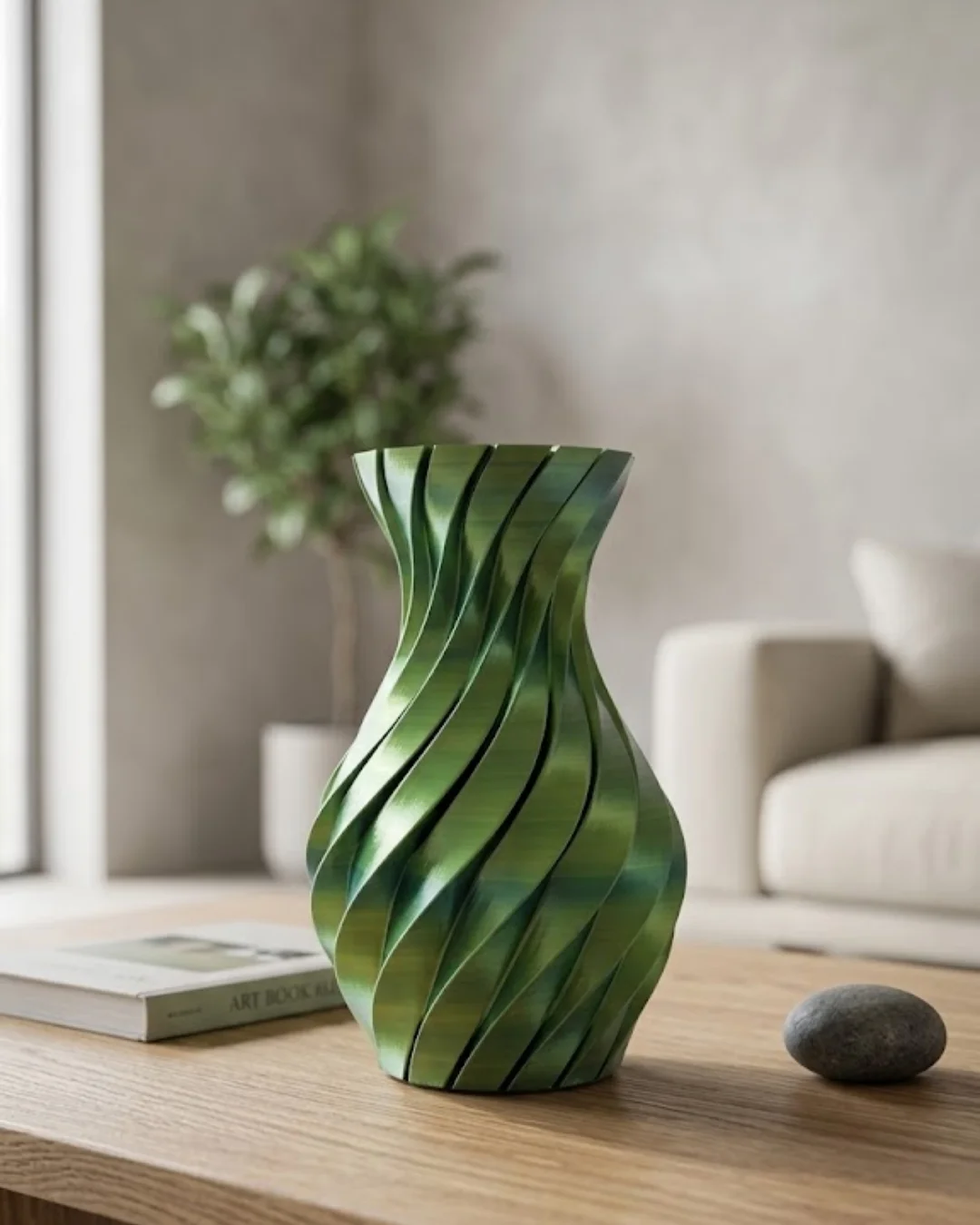 3D Spiral Yeşil Vazo Modern Tasarım Dekoratif Ev Aksesuarı
