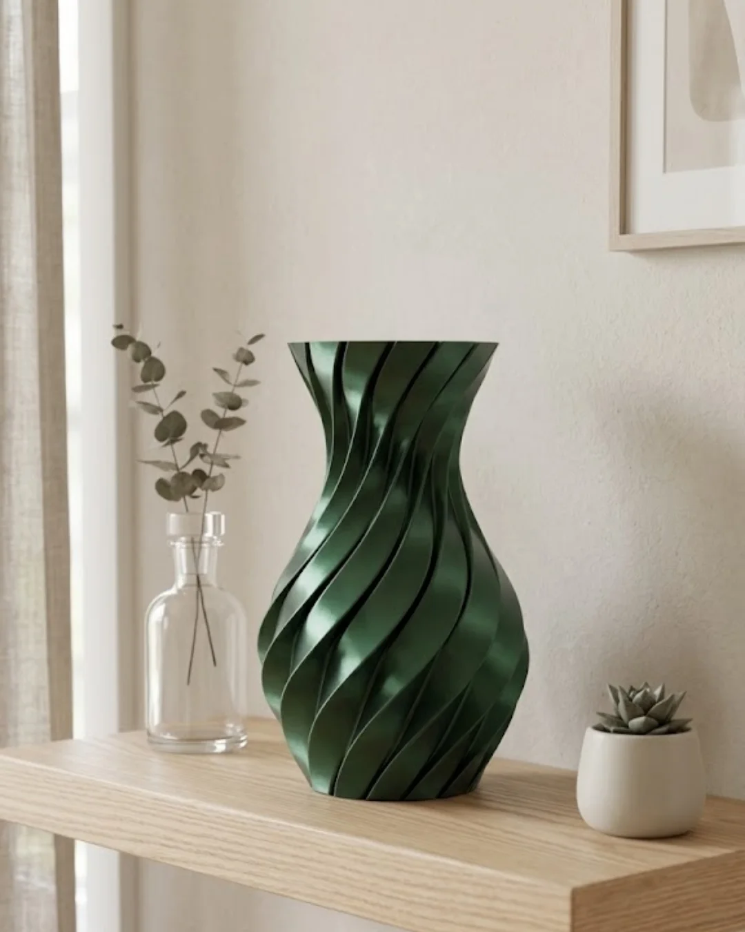 3D Spiral Yeşil Vazo Modern Tasarım Dekoratif Ev ve Ofis Aksesuar