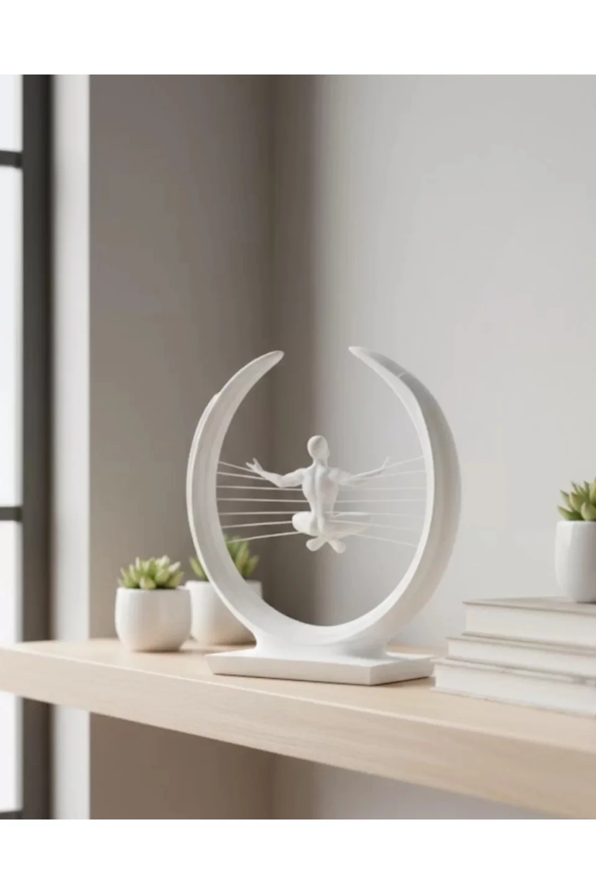 3d Zen Heykeli Beyaz Ay İçinde Meditasyon Figürü Dekoratif Obje