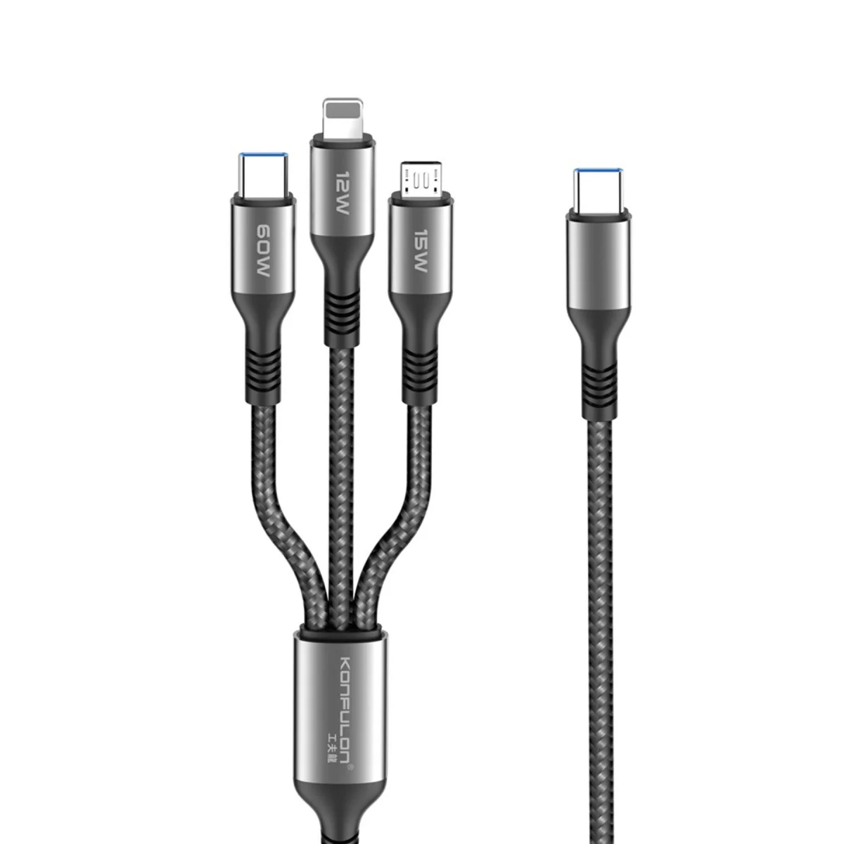 3in1 Hızlı Şarj Kablo - Type-C / Lightning / Micro USB 1.2m Siyah Fiyatı, Yorumları ve Özellikleri
