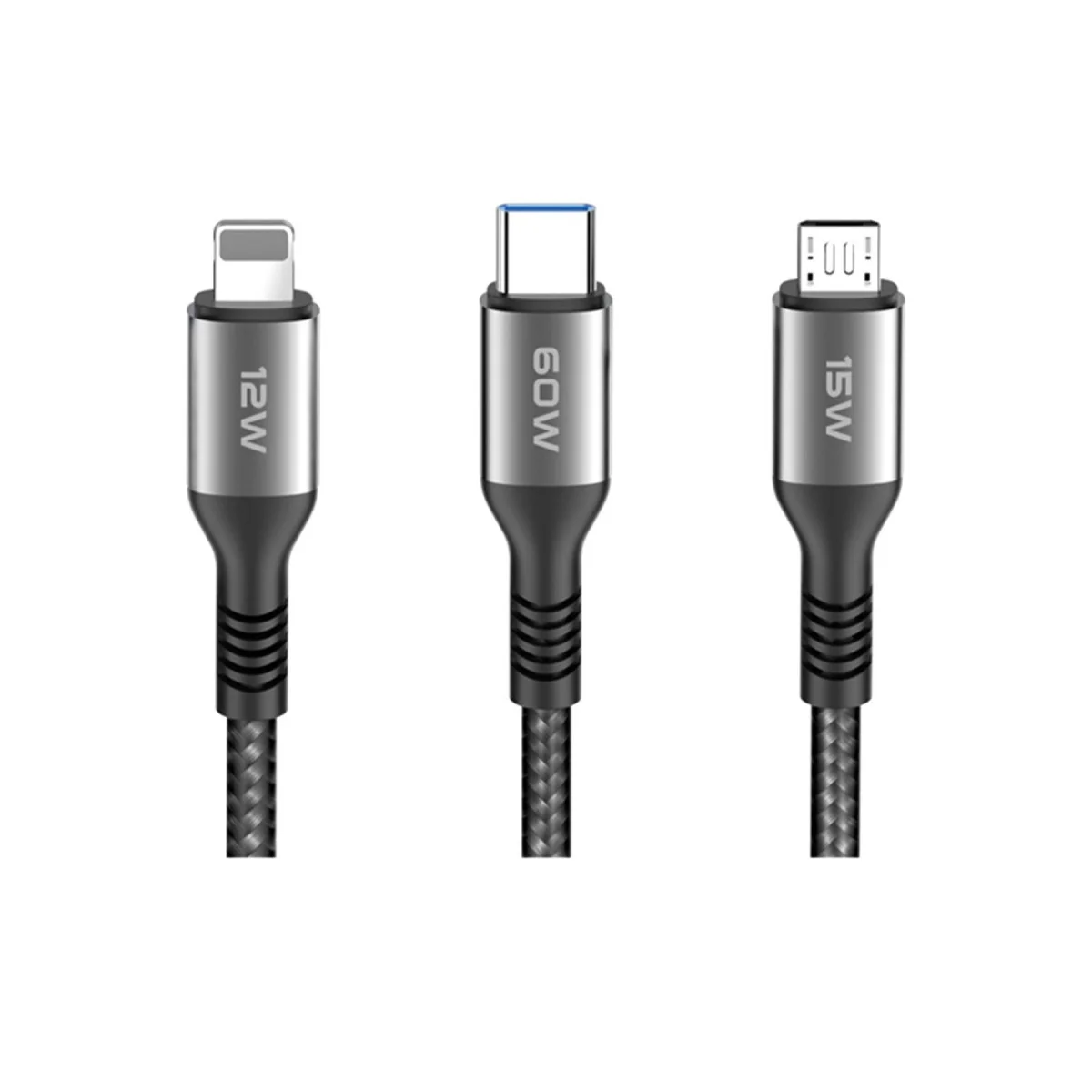 3in1 Hızlı Şarj Kablo - Type-C / Lightning / Micro USB 1.2m Siyah Fiyatı, Yorumları ve Özellikleri